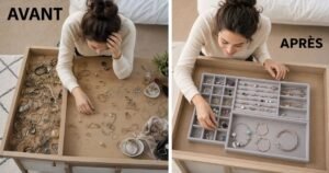 Organisateur Bijoux Velours Avant frustration. Après élégance et sérénité