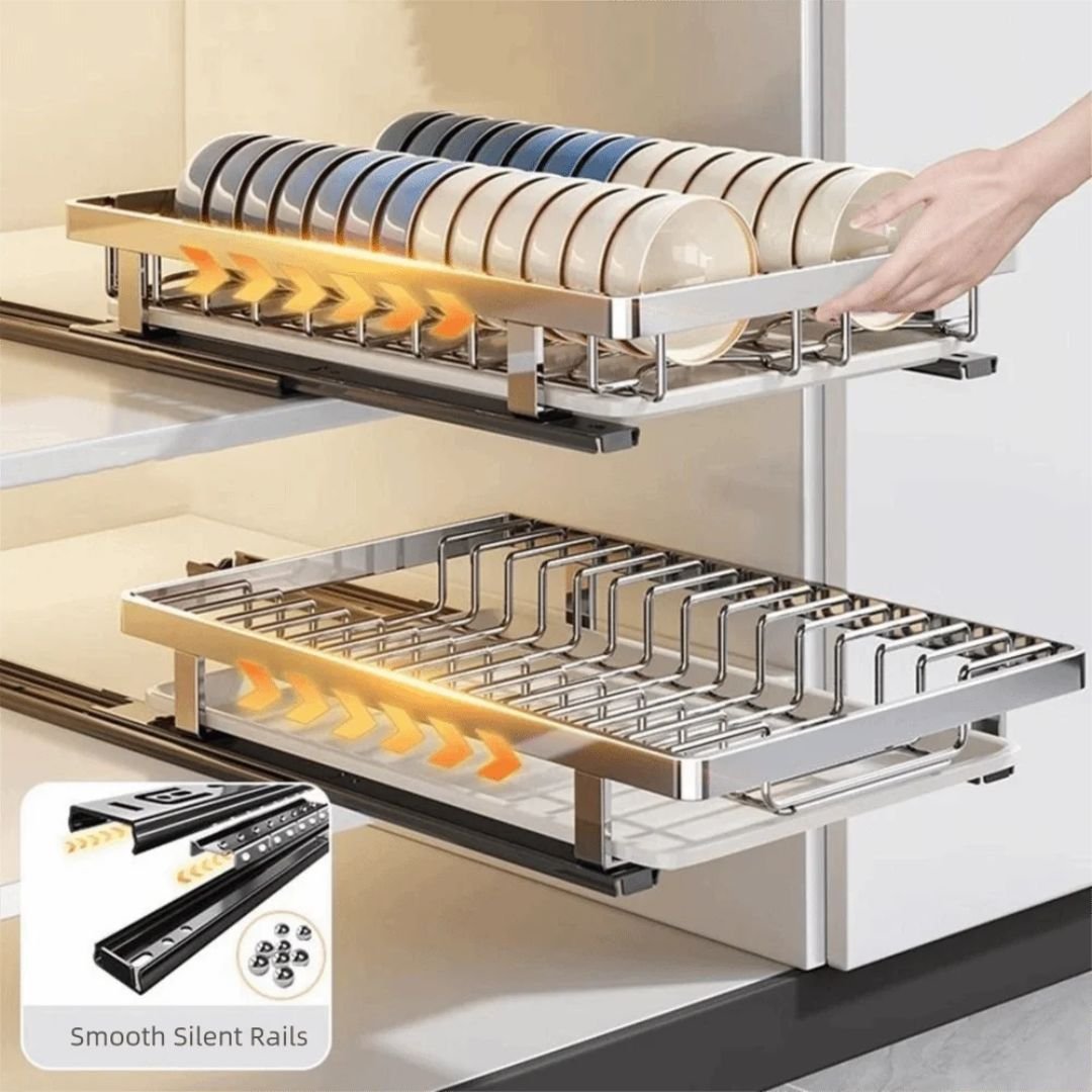 Organisateur de Tiroir Égouttoir Vaisselle Coulissant Inox 5 Égouttoir à vaisselle coulissant en acier inoxydable