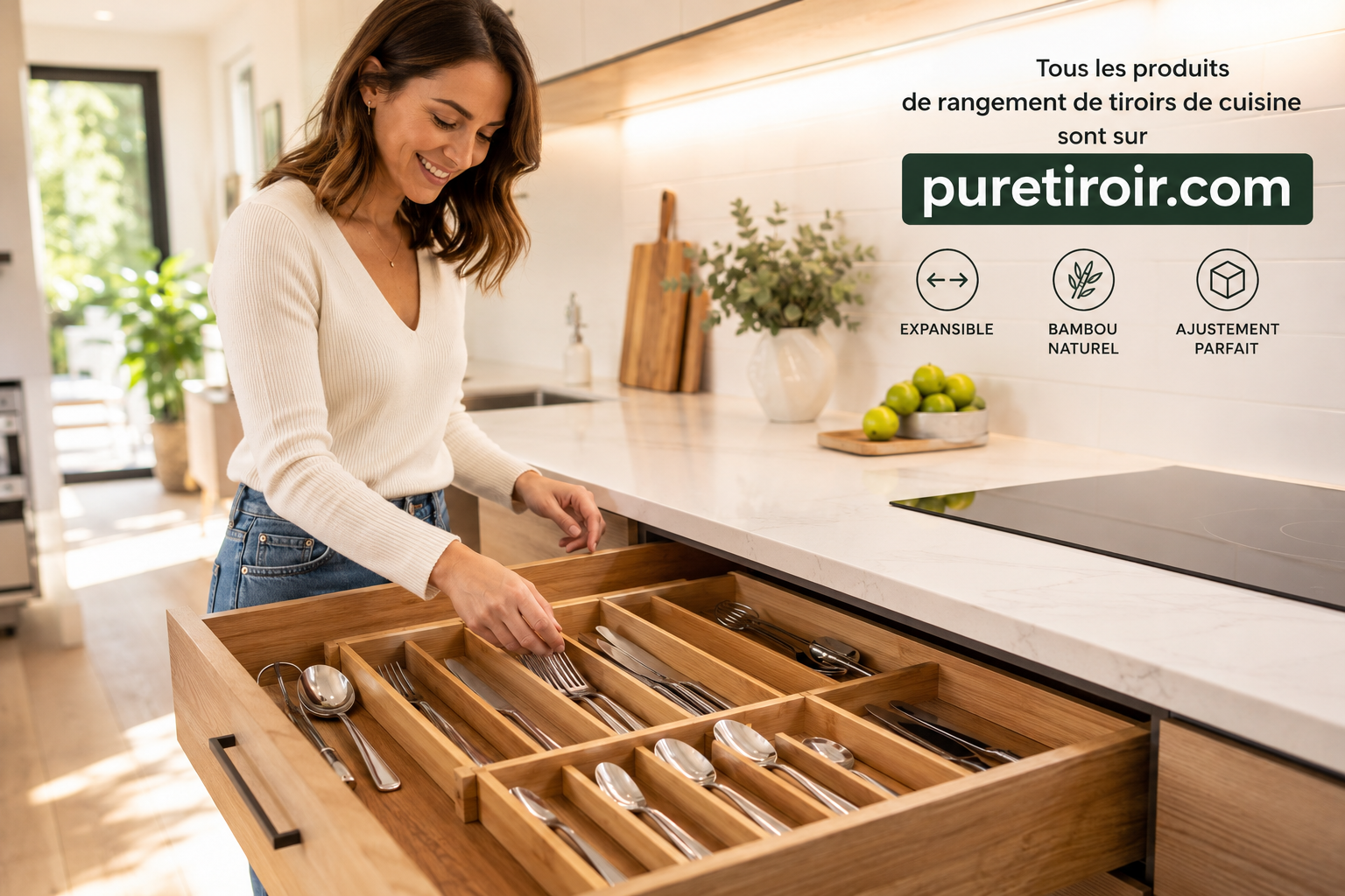 Organisation moderne d'un tiroir de cuisine