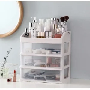 Organiseur de Maquillage Transparent | Rangement Cosmétique 3 Tiroirs