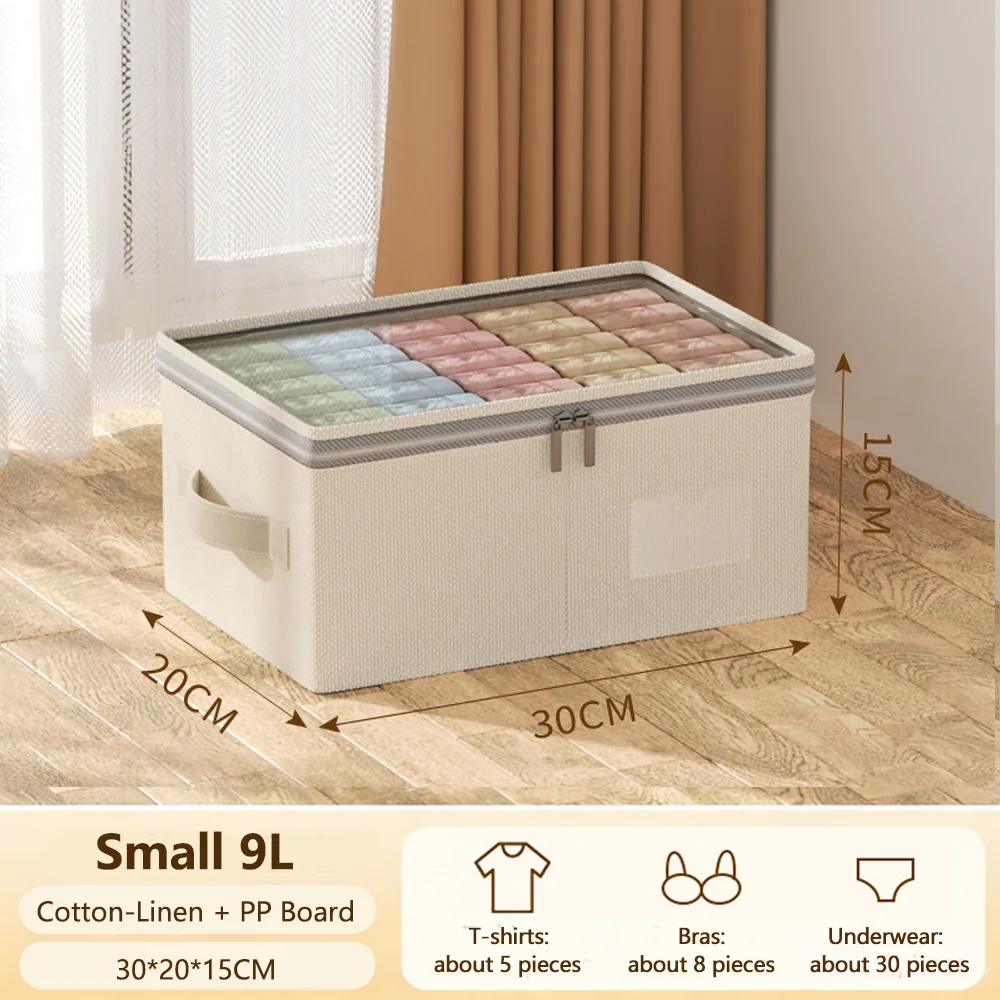 Boîte Rangement Tiroir Chambre en Lin Pliable 8 Rangement tiroir chambre style scandinave minimaliste en tissu beige.