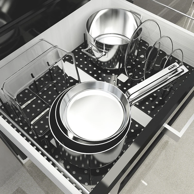 Égouttoir Télescopique & Organisateur de Tiroir Cuisine 4 Égouttoir à vaisselle réglable en acier inoxydable pour assiettes et bols.