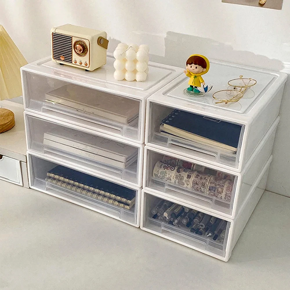 Organisateur de Tiroir de Bureau Empilable & Design 4 Module de rangement de bureau à tiroir coulissant pour stylos et papeterie.