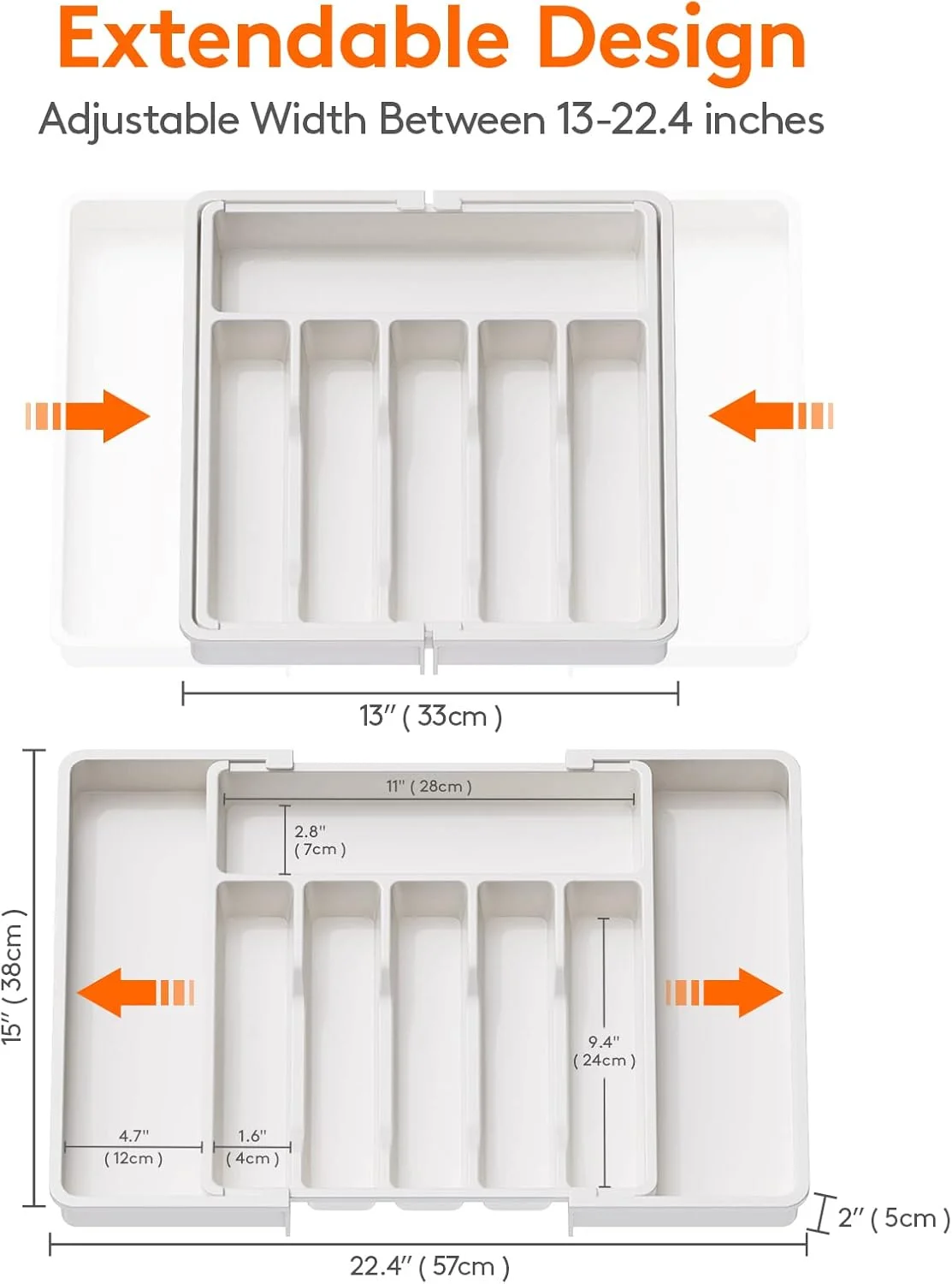 Organisateur de Couverts Extensible | Meilleur Organisateur Tiroir Cuisine 12 Structure rigide en polypropylene injecte pour l organisation saine de la vaisselle.