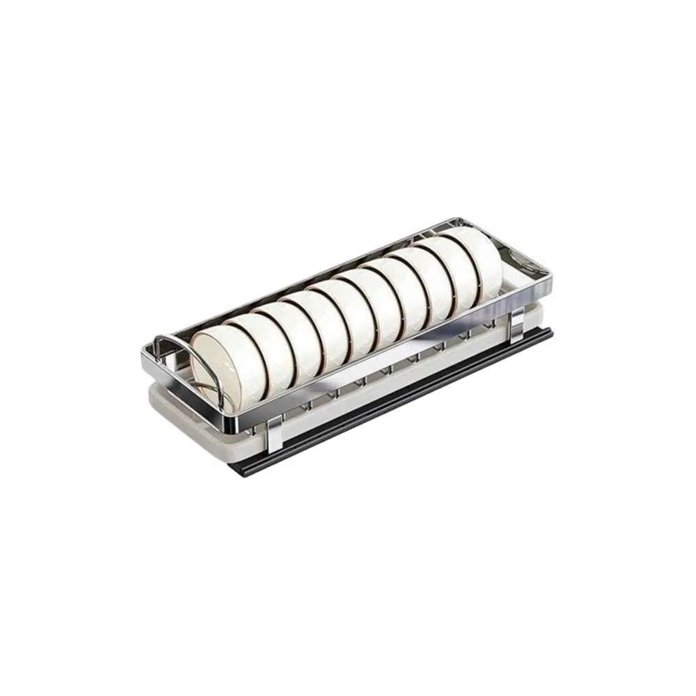 Organisateur de Tiroir Égouttoir Vaisselle Coulissant Inox 9 Organisateur de tiroir haut de gamme en acier inoxydable pour rangement d'assiettes.