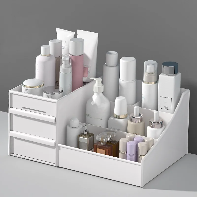 Organiseur maquillage blanc à tiroirs style japonais sur coiffeuse