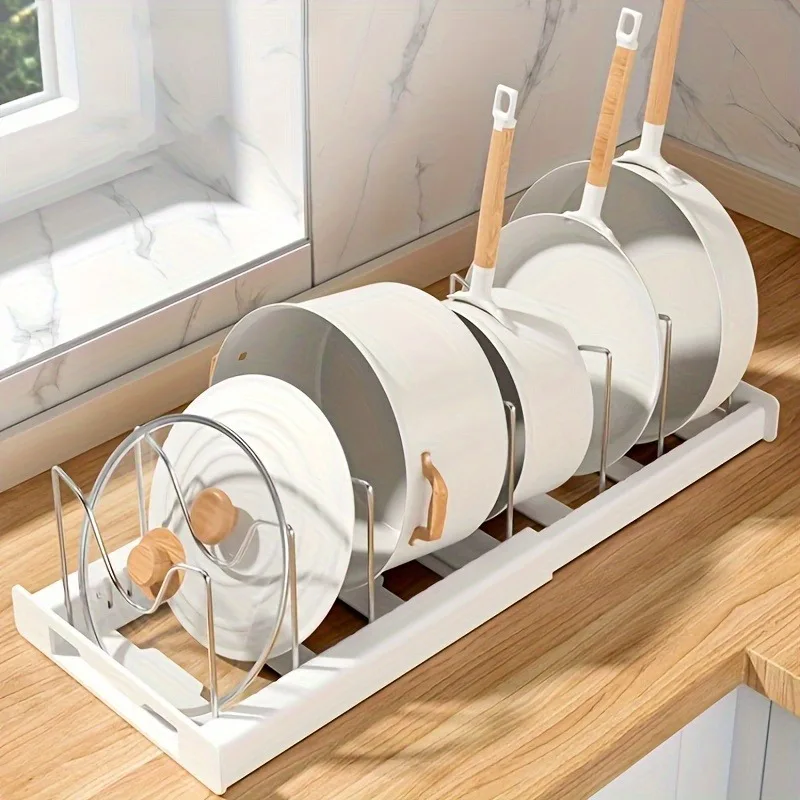 Organisateur de Tiroir Extensible pour Poêles & Casseroles 4 Organisation de cuisine zen avec séparateurs de poêles amovibles.