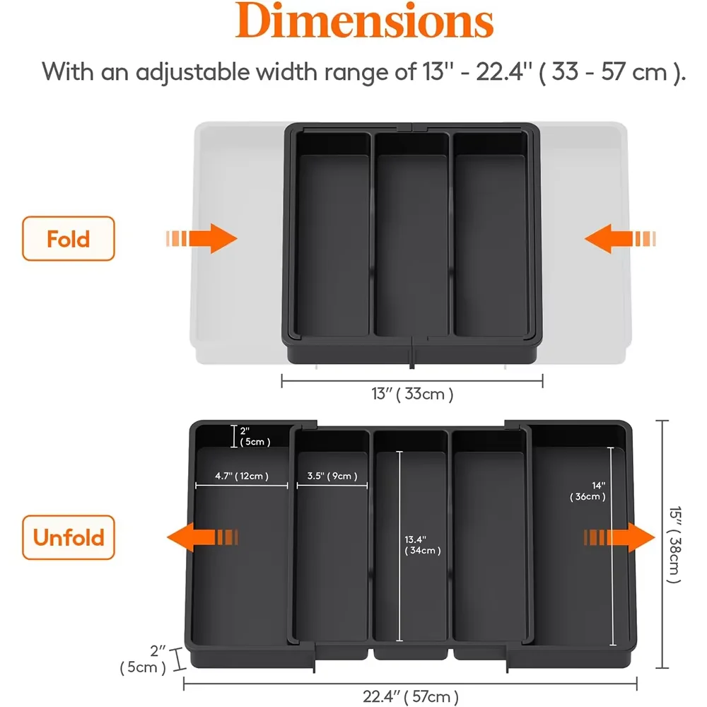 Organisateur de Couverts Extensible | Meilleur Organisateur Tiroir Cuisine 11 Rangement horizontal de couteaux et couverts de table dans un meuble coulissant.