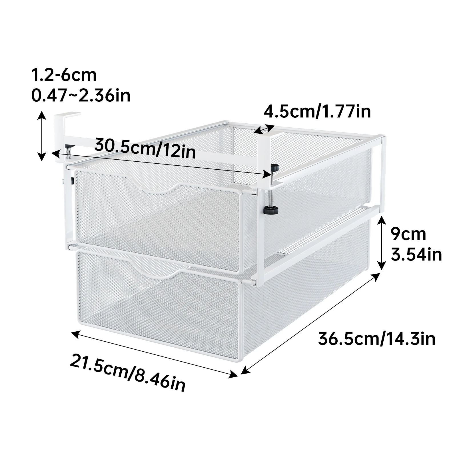 Rangement Tiroir Bureau | Tiroir Suspendu Invisible sous Table 8 Rangement tiroir bureau invisible en métal perforé double blanc pour espace home-office.