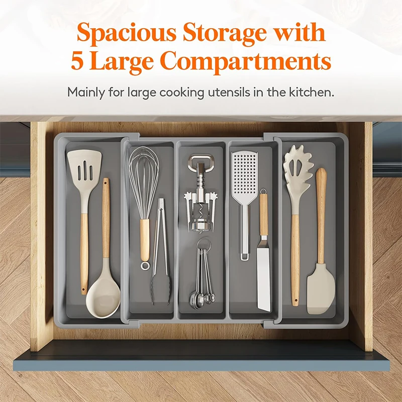 Organisateur de Couverts Extensible | Meilleur Organisateur Tiroir Cuisine 5 Meilleur organisateur tiroir cuisine avec sept sections de tri pour fourchettes.