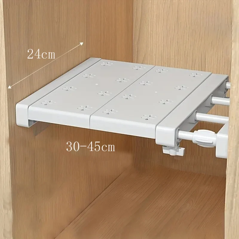 Organisateur de Tiroir & Étagère Extensible Sans Perçage 6 Comparaison placard vide vs placard optimisé avec étagère rétractable.