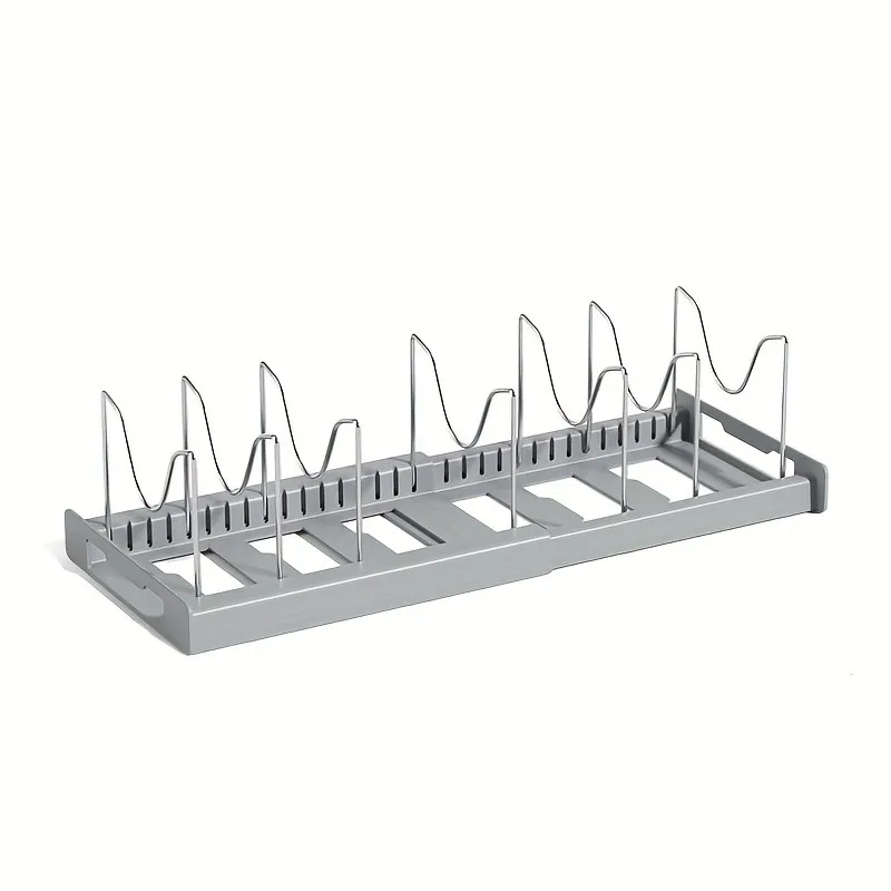 Organisateur de Tiroir Extensible pour Poêles & Casseroles 7 Support à casseroles anti-dérapant pour une stabilité maximale dans le meuble gris