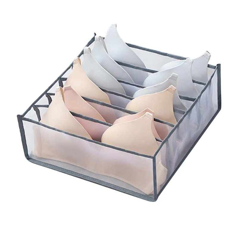 Organisateur de Tiroir pour Sous-vêtements & Soutien-gorge 8 Vue de dessus organisateur de tiroir blanc rempli de lingerie.