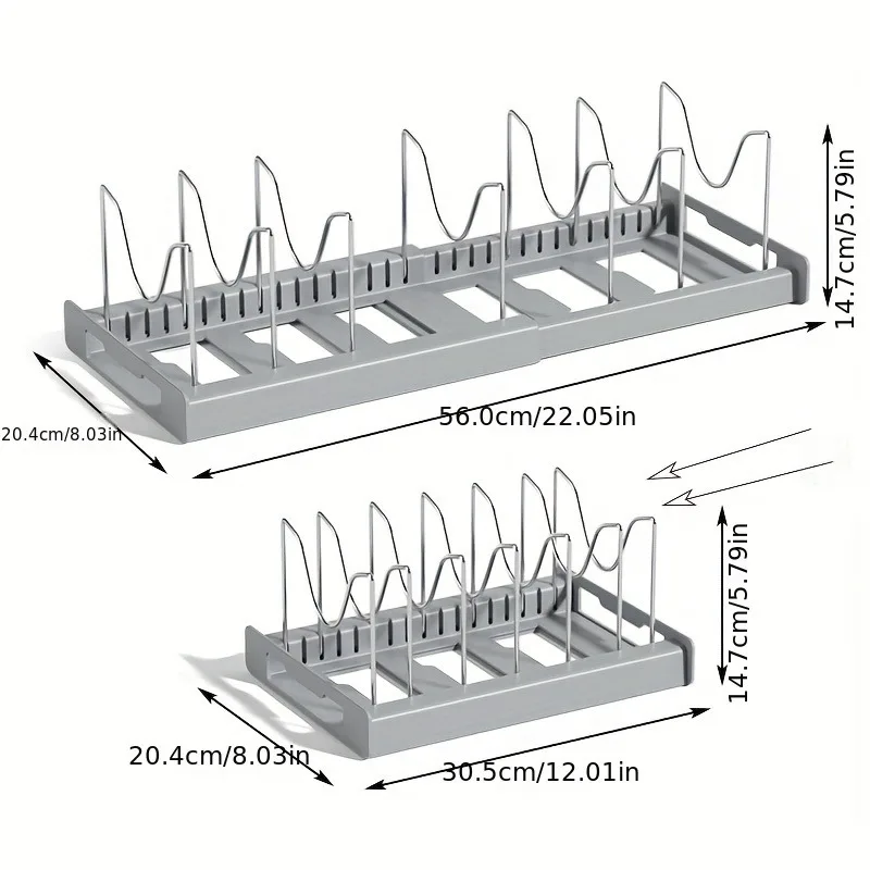 Organisateur de Tiroir Extensible pour Poêles & Casseroles 8 Comparaison placard en désordre vs placard organisé avec le rack extensible.