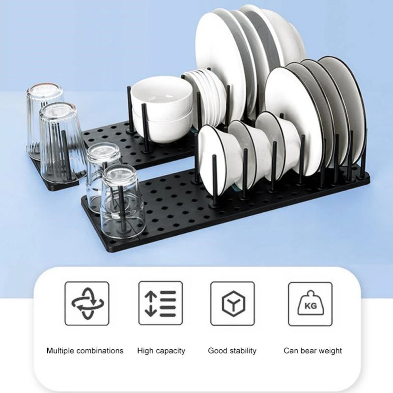 Égouttoir Télescopique & Organisateur de Tiroir Cuisine 8 Rangement de placards optimisé avec support pour assiettes vertical.