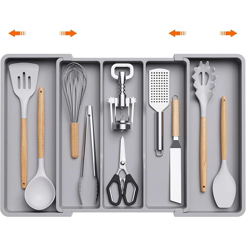 Organisateur de Couverts Extensible | Meilleur Organisateur Tiroir Cuisine 4 Grand plateau de rangement ajustable pour argenterie et grands ustensiles.