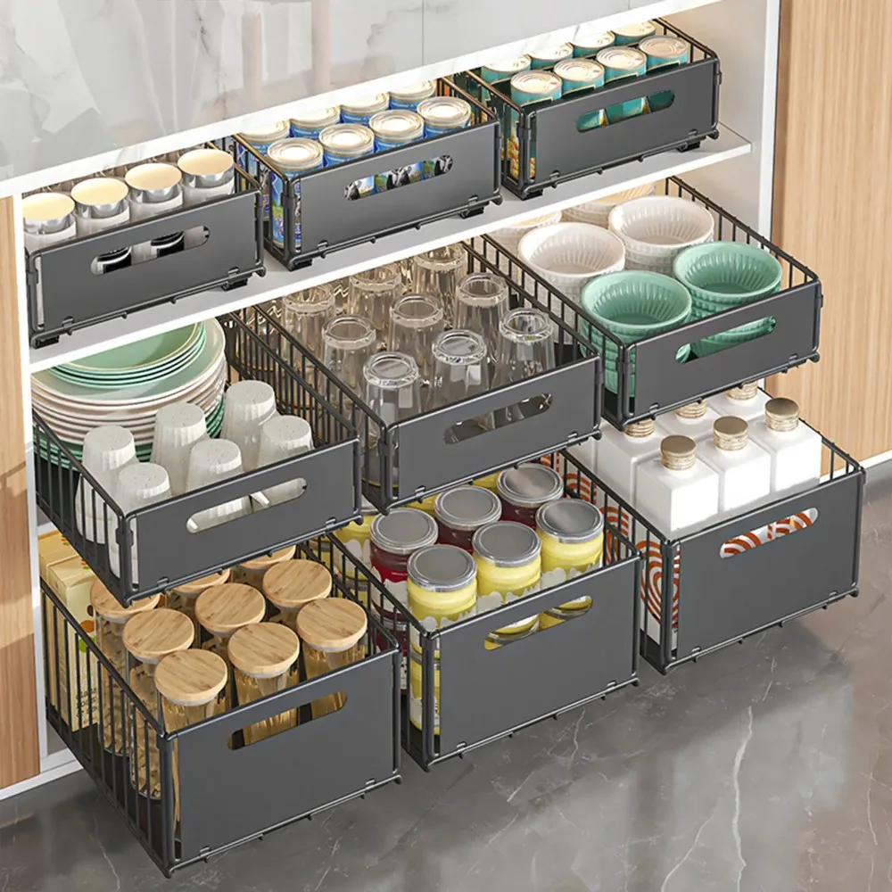 Organisateur de Tiroir Coulissant à Rails & Plateau 4 Plateau de rangement extractible pour boîtes d'épices et condiments.
