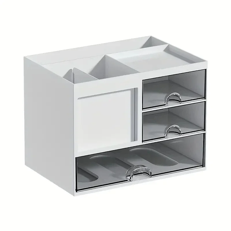 Organisateur de Tiroirs Bureau à & Porte-Stylo Modulable 4 Vue rapprochée des tiroirs de rangement pour fournitures de bureau.