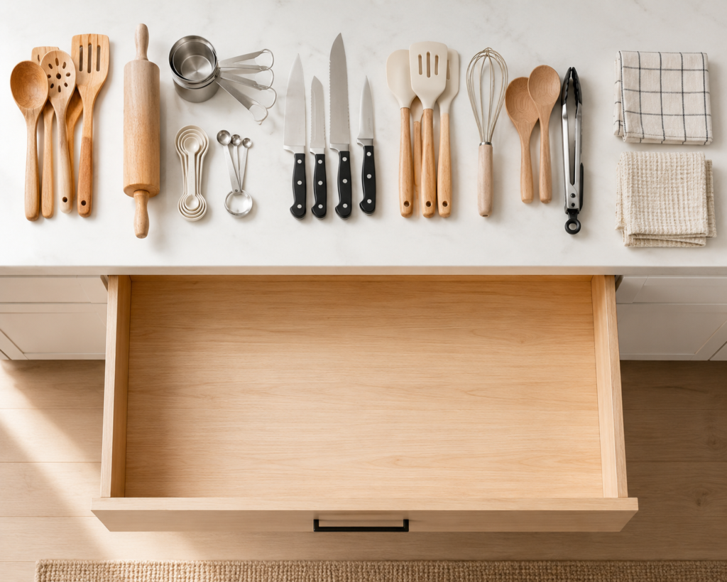 Comment organiser ses tiroirs ? Le guide ultime du rangement au Canada 1 Cuisine minimaliste et organisée
