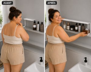 Panier Suspendu Armoire Miroir | Meilleur Organisateur Tiroir Extensible Salle de Bain 6 Avant et après Meilleur organisateur tiroir extensible salle de bain avec flacons et vernis ranges.