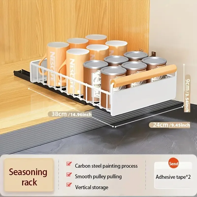Support de Rangement de Cuisine Extractible | Tiroir Coulissant Acier 11 Rangement horizontal de vaisselle et couverts dans un module coulissant double couche