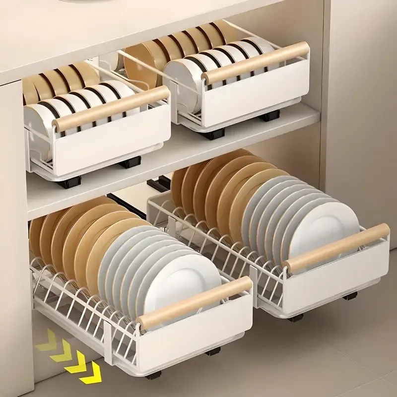 Support de Rangement de Cuisine Extractible | Tiroir Coulissant Acier 4 Etagere a vaisselle coulissante noire mate avec paniers a double niveau