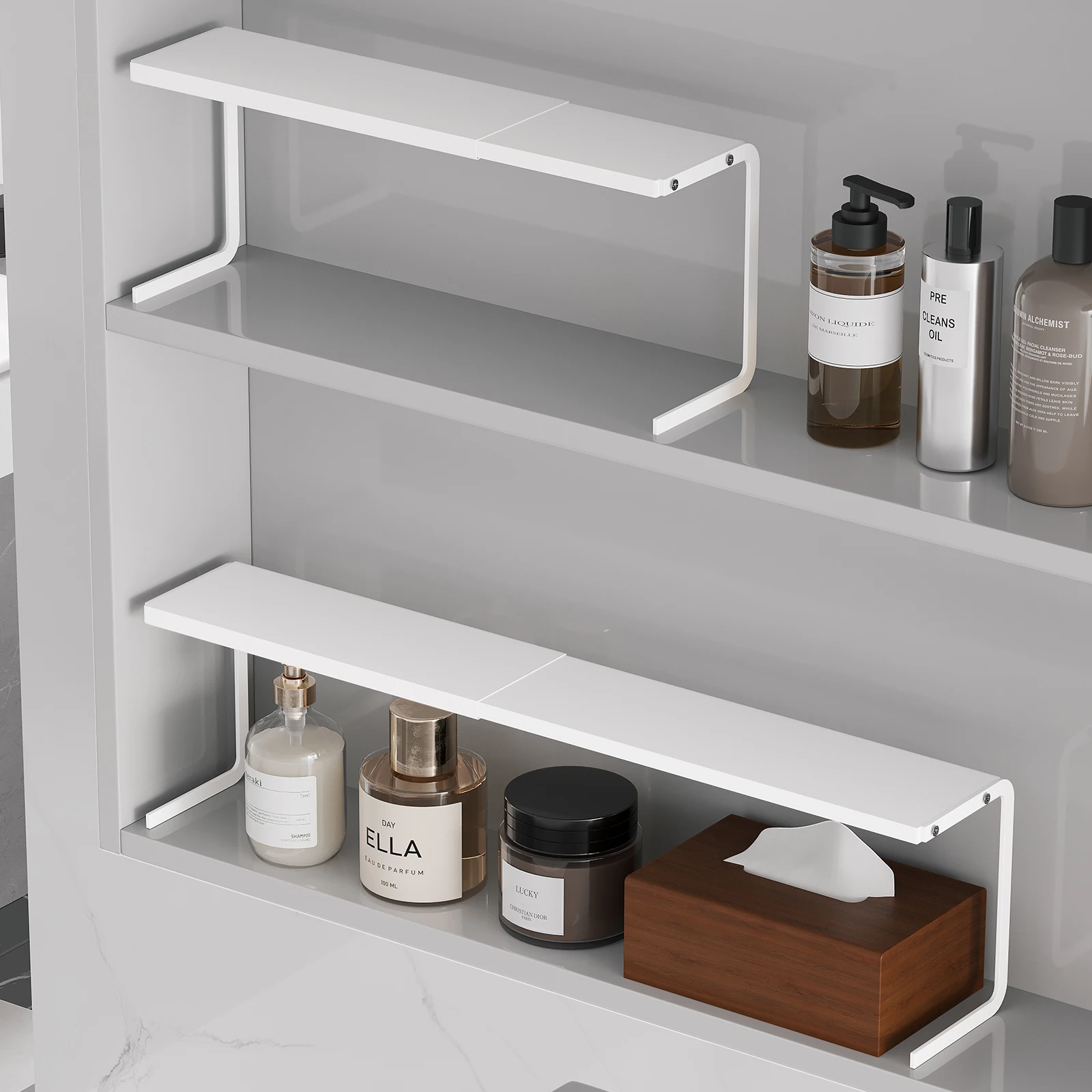 Panier Suspendu Armoire Miroir | Meilleur Organisateur Tiroir Extensible Salle de Bain 3 Support de rangement sous etagere pour cosmétiques et produits de soin de la peau.