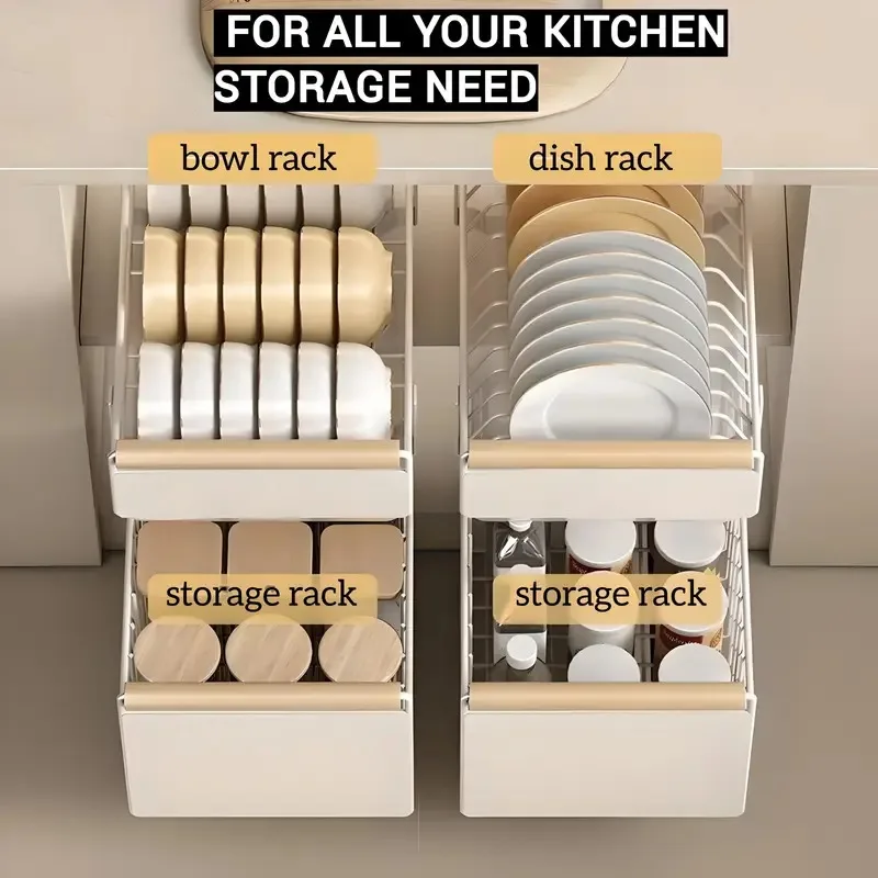 Support de Rangement de Cuisine Extractible | Tiroir Coulissant Acier 6 Support metallique de cuisine sans bois et anti rouille pour stocker les assiettes